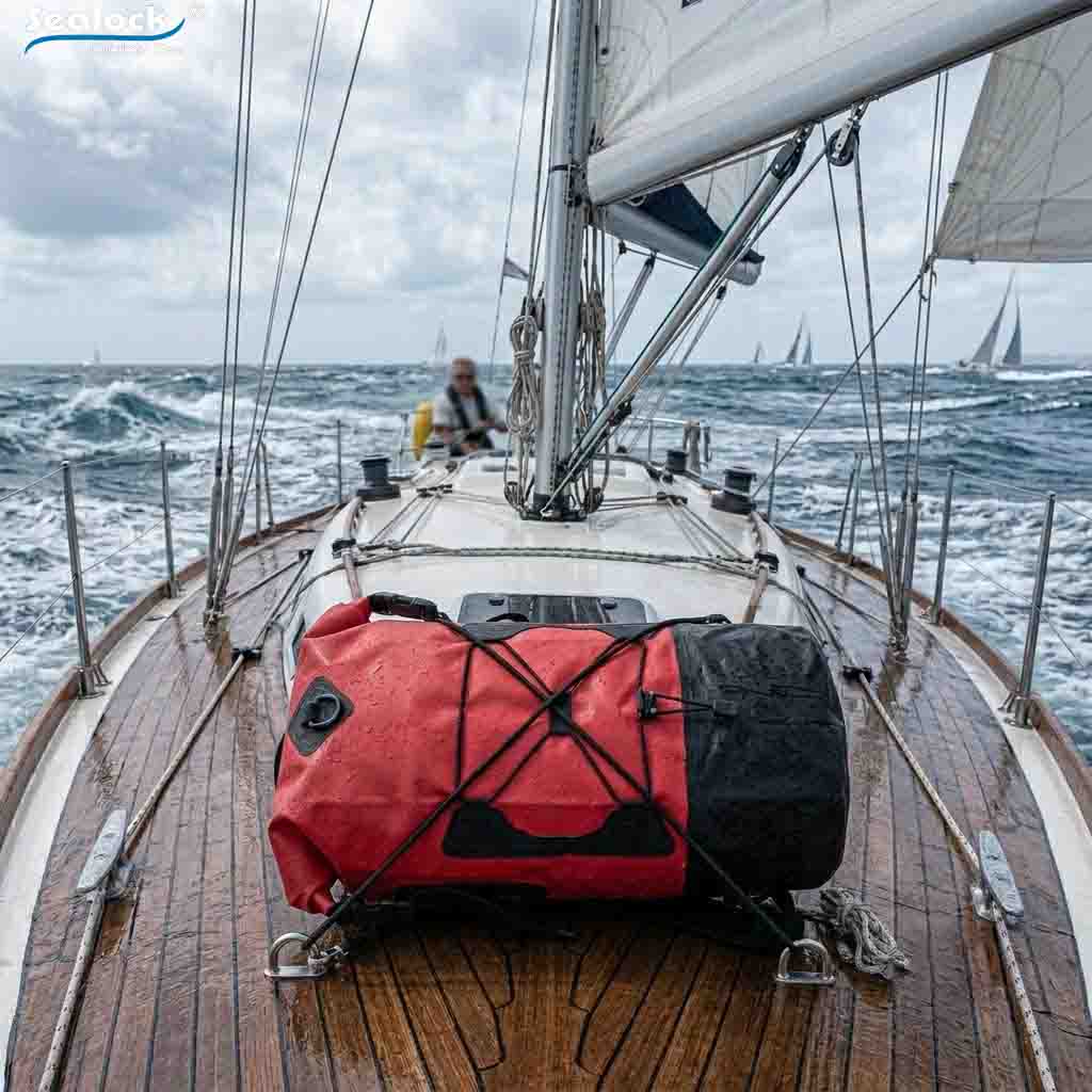 Sealock outdoor waterproof dry bag for boating secured on deck